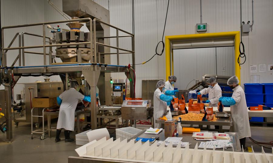 Workers at a food-processing plant