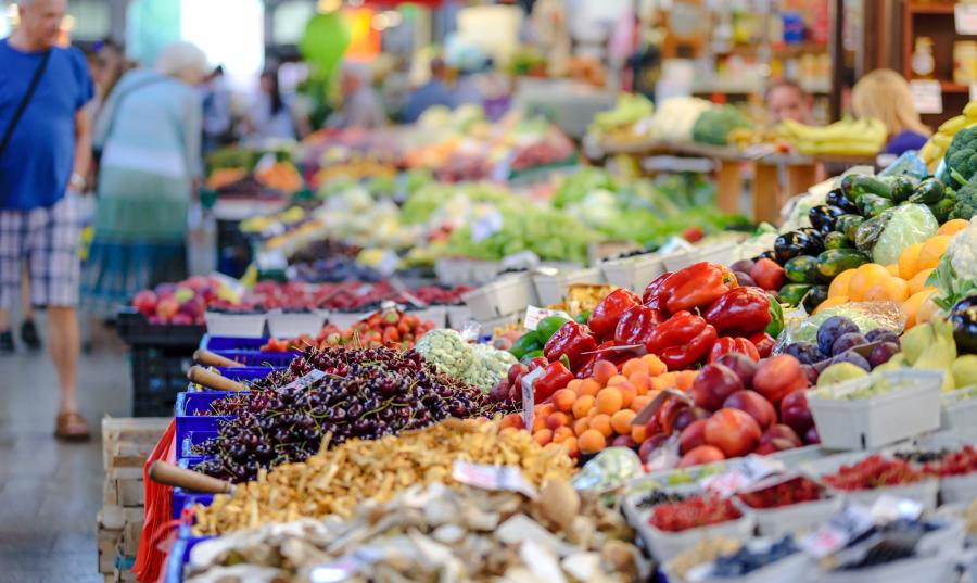 Food on the shelves at grocery stores