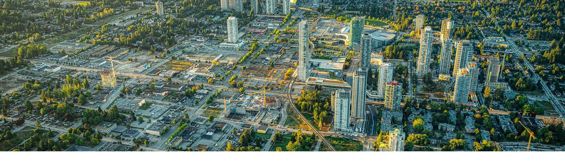 Aerial view of Surrey's city centre